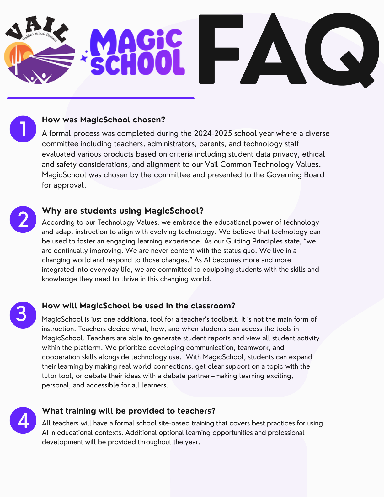 MagicSchool Parent Info FAQ sheet