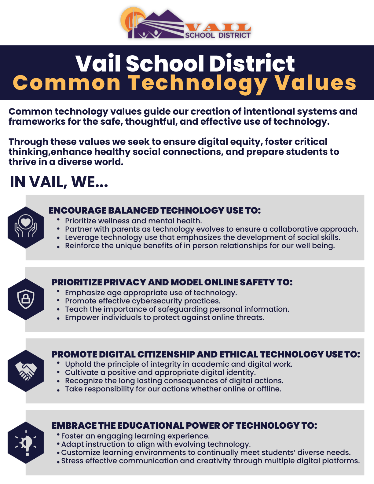 Vail School District Common Technology Values one-pager